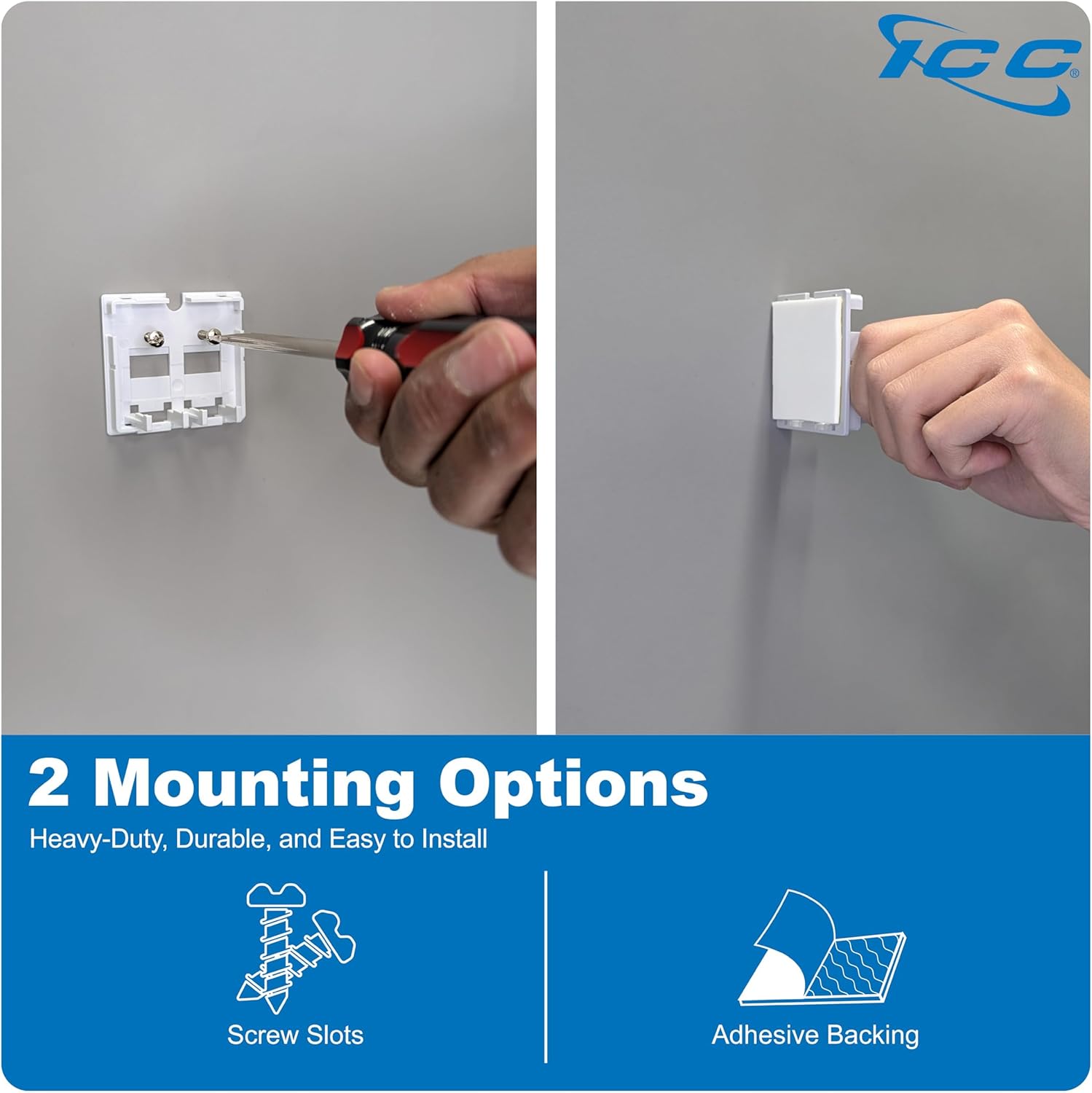 ICC 2 Port Surface Mount Box in White, 25 Pack, Works with Slim and Wide Profile Keystone Jacks (Sold Separately), Compact Outlet for Voice and Data Connections, UL Listed TAA Compliant, IC107BC2WH