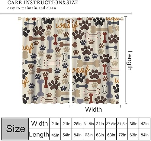 Miniatura 225 de Cortinas opacas con estampado de patas de perro, estampado de patas de perro y huesos, tratamiento de ventana, cortinas con aislamiento térmico