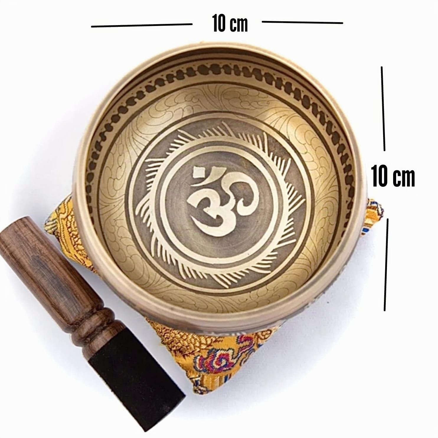 Himalayan Bazaar - Set con campana tibetana, facile da suonare, realizzato a mano, per meditazione tramite il suono, 10 cm, per la guarigione dei 7 chakra
