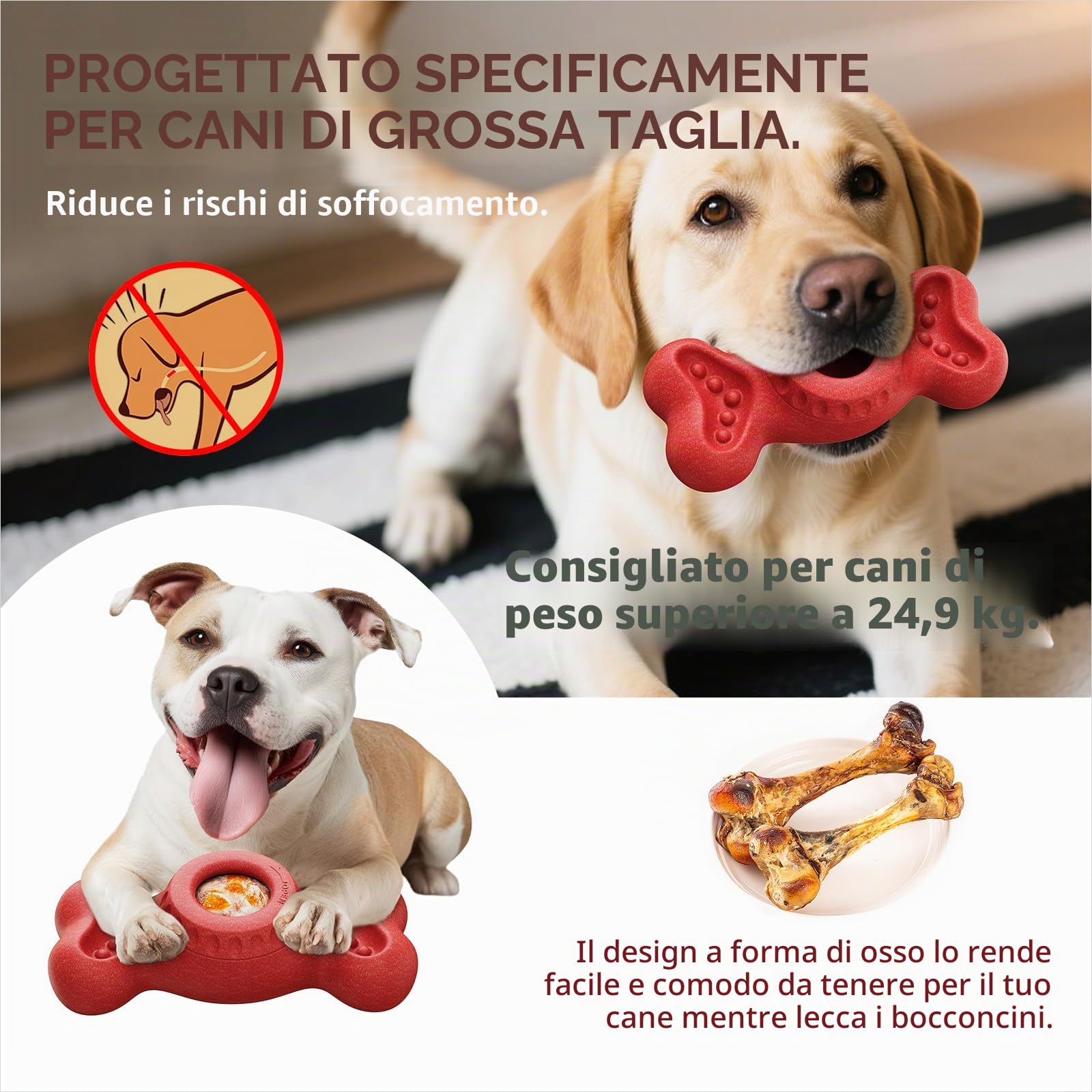 Niumowa Osso da Leccare per Cani - Gioco Interattivo Indistruttibile con Serbatoio Estraibile per Snack Surgelati, Antiansia per Cani Aggressivi, Promuove l'Igeine Dentale e Riduce la Noia(rosso)