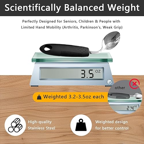 Miniatura 4 de 4 utensilios adaptativos con peso, juego de utensilios construidos en ángulo de 45 para temblores de manos, utensilios de Parkinson de 3.5 onzas