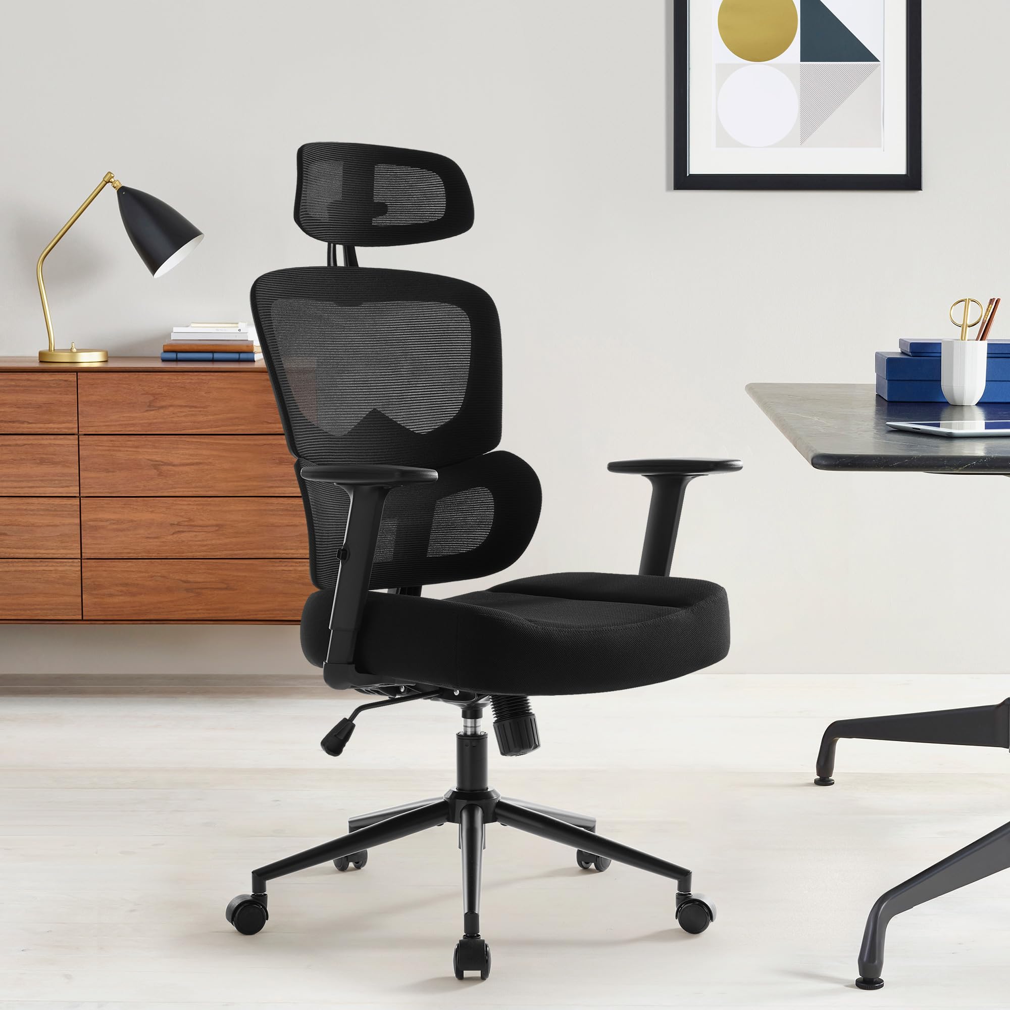 IWMH Silla de oficina ergonómica con reposacabezas ajustable, soporte lumbar, silla giratoria con función basculante de malla, silla giratoria para ordenador, silla giratoria contra el dolor de