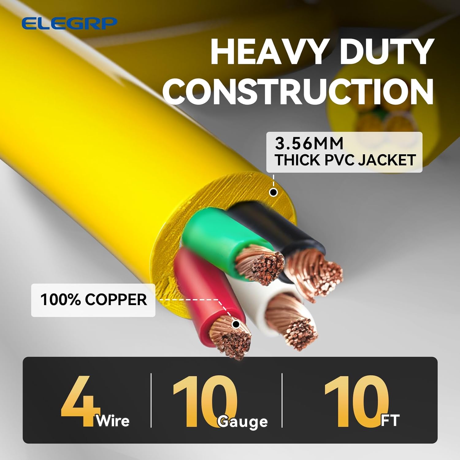 ELEGRP 30 Amp Generator Extension Cord 10 Feet with Pre-Drilled Inlet Box, NEMA L14-30P to L14-30R 10 Gauge SJTW Generator Cord Waterproof Combo Kit, UL Standard Compliant