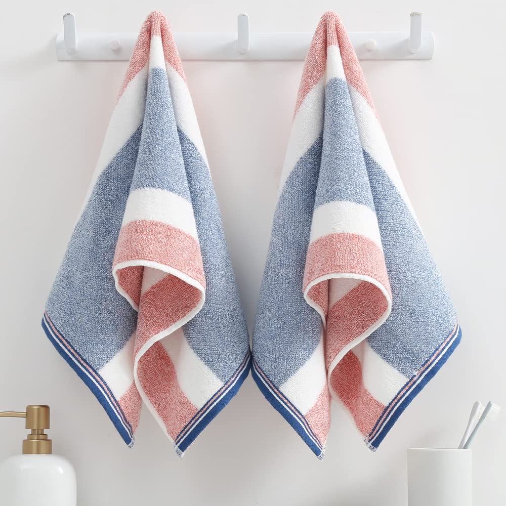 sense gnosis Hand Towel Set of 2 Terry 100% Cotton Soft Pink & Blue Striped Pattern Ultra Absorbent Lightweight Bathroom Hand Towels 13 x 29 Inch - Image 2
