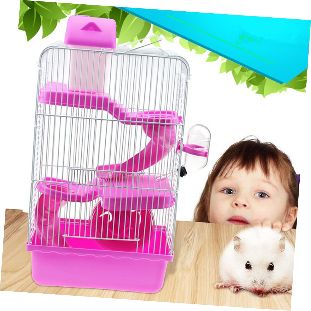 Sosoport Hamsterkäfig Dreistöckig aus Robustem Kunststoff mit Rutschendesign für Spielspaß Laufrad und Wassernapf für Kleintiere Chinchillakäfig Haustierhaus