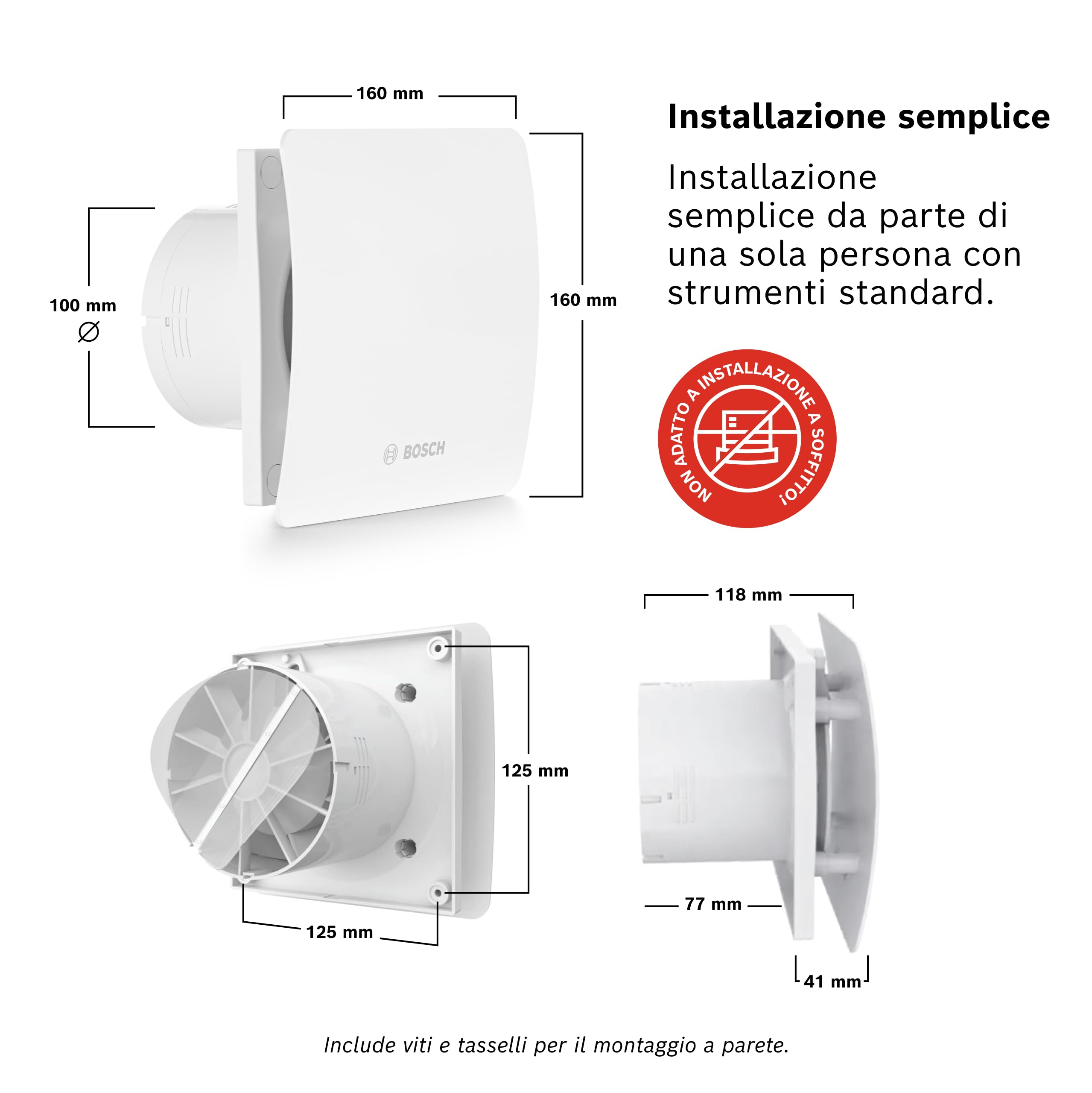 Bosch Aspiratore da bagno 1500 W 100 - Ventilatore da Bagno e Toilette per Combattere Muffa e Umidità - Diametro da 100mm