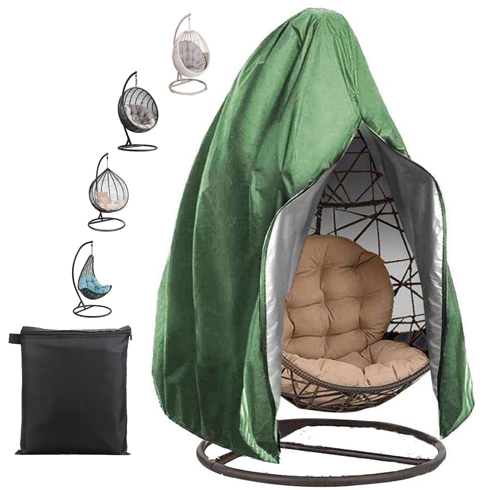 FANSU Egg Chair Cover Waterproof Dustproof, Outdoor Single Double Seat Cocoon Swing Patio Hanging Egg Chair Cover with Zipper, Veranda Garden Egg Chairs Swing Seat Covers (Green,45x75 in)