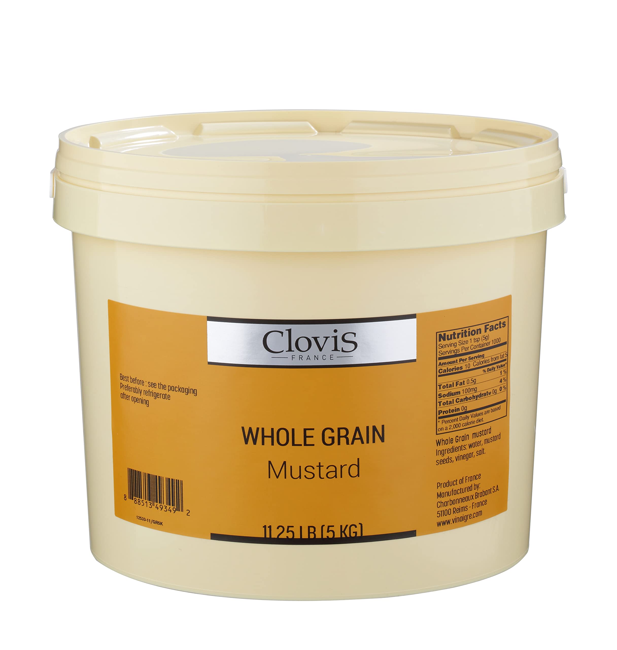 Clovis - Mostaza a la Antigua, Salsa Mostaza Original, Origen Francia, Con Granos Enteros, Condimento para Carnes y Vinagretas - 5kg