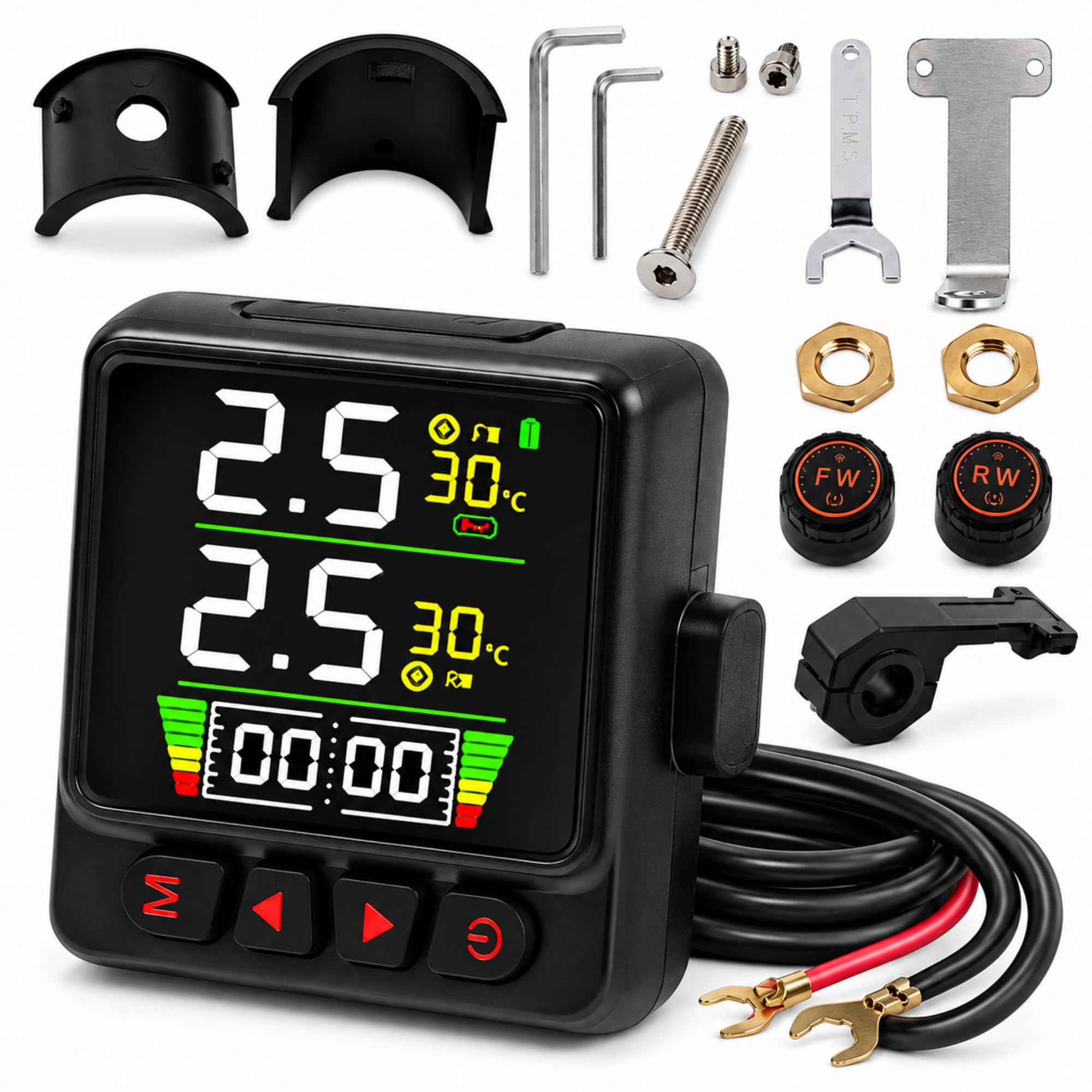 Motorrad-Reifendruckkontrollsystem, LCD, 2 Außensensoren