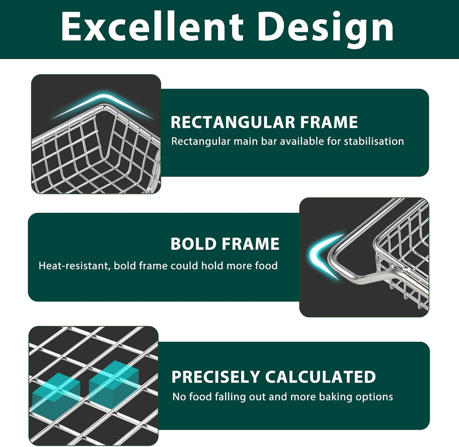 KCO124BM KCO124 Air Fry Basket Replacement Parts for Kitchenaid Digital Air Fry Countertop Oven Airfry Tray 304 Stainless Steel Kitchen Aid KCO124BM Fryer Wire Racks Shelf Toaster Oven Tray 1 Pcs