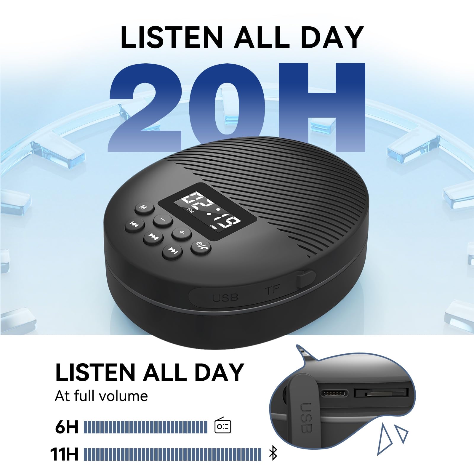 AGPTEK Duschradio Bluetooth 5.4 Badradio | mit Uhr, Lautsprecher, LED-Display & Wecker, IPX5 Wasserdicht Mini Radio for the Bathroom Radio mit Saugnapf & Aufhängeseil