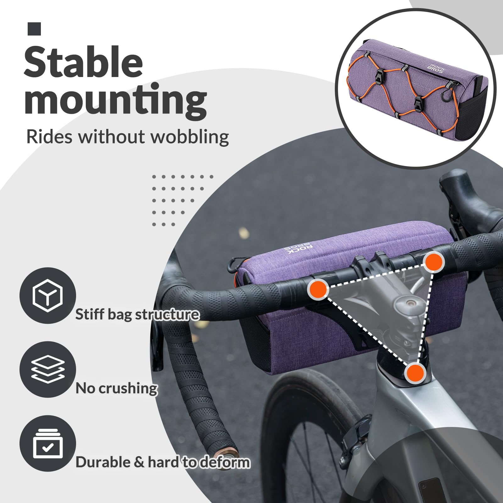 ROCKBROS Lenkertasche Fahrrad, Fahrradtasche Vorne am Lenker 2,2 L mit Schultergurt, Wasserabweisend & Reflektierend, Handlebar Bag für MTB, Rennrad, Gravel, E-Bike und Citybike, Lila