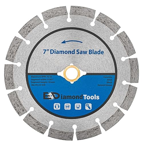 Hoja de sierra de diamante segmentada de 7 pulgadas para hormigón, ladrillo, bloque y mampostería, altura de segmento de 10 mm, buje de 78 pulgadas