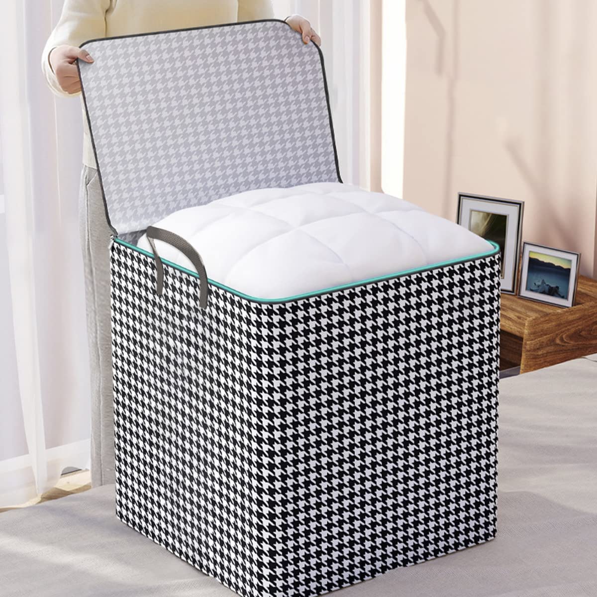 ATopoler 100L Comforter and Bedding Organizer with Zips, Large Capacity Moving Bags Strong with Reinforced Handle, Foldable & Portable Storage Bag for Comforters Blankets Bedding(100L)
