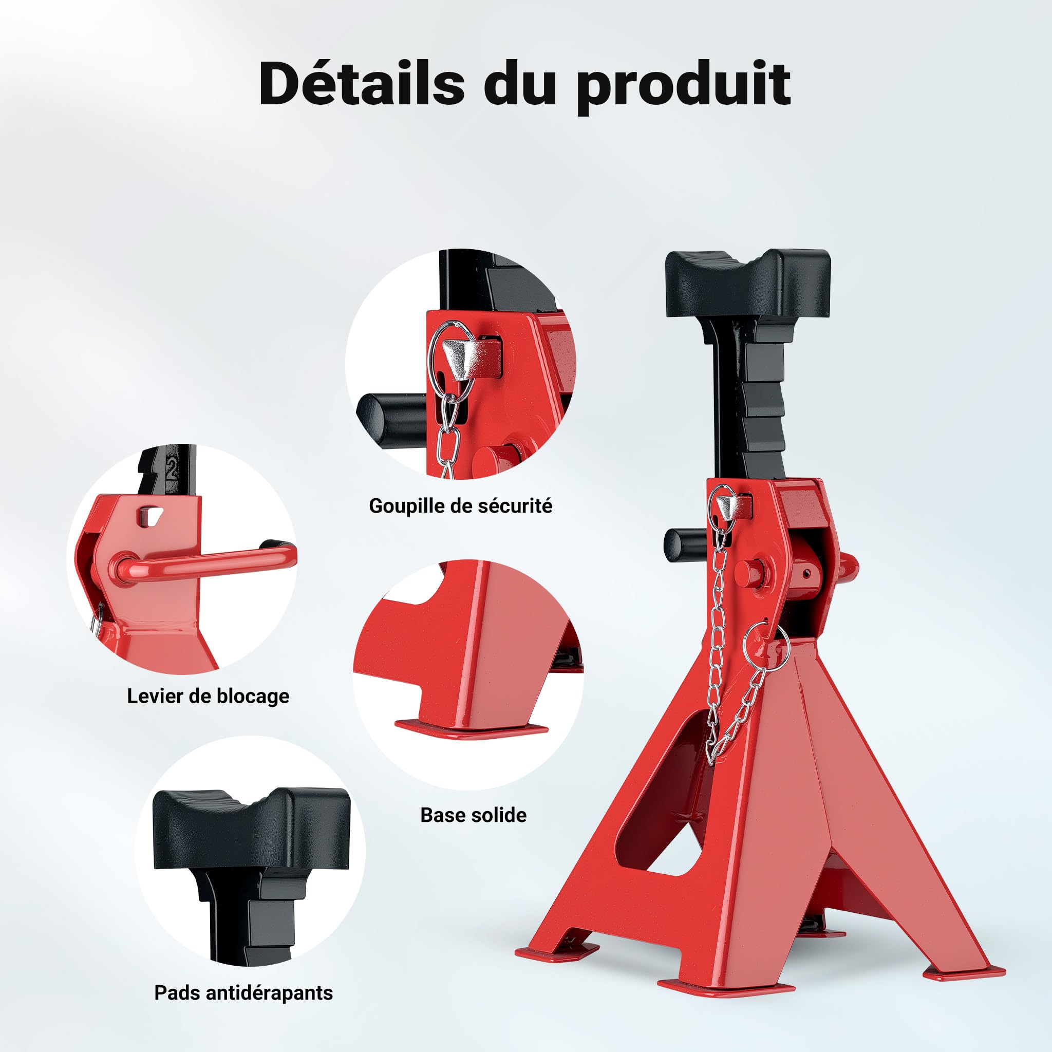 WilTec Set 2 Chandelles de Levage Capacité 6 Tonnes Poids 9 kg Hauteur réglable 390-603 mm Sécurité à Double Verrouillage Grande Base pour la stabilité Cric Équipement Voiture Auto Garage Atelier