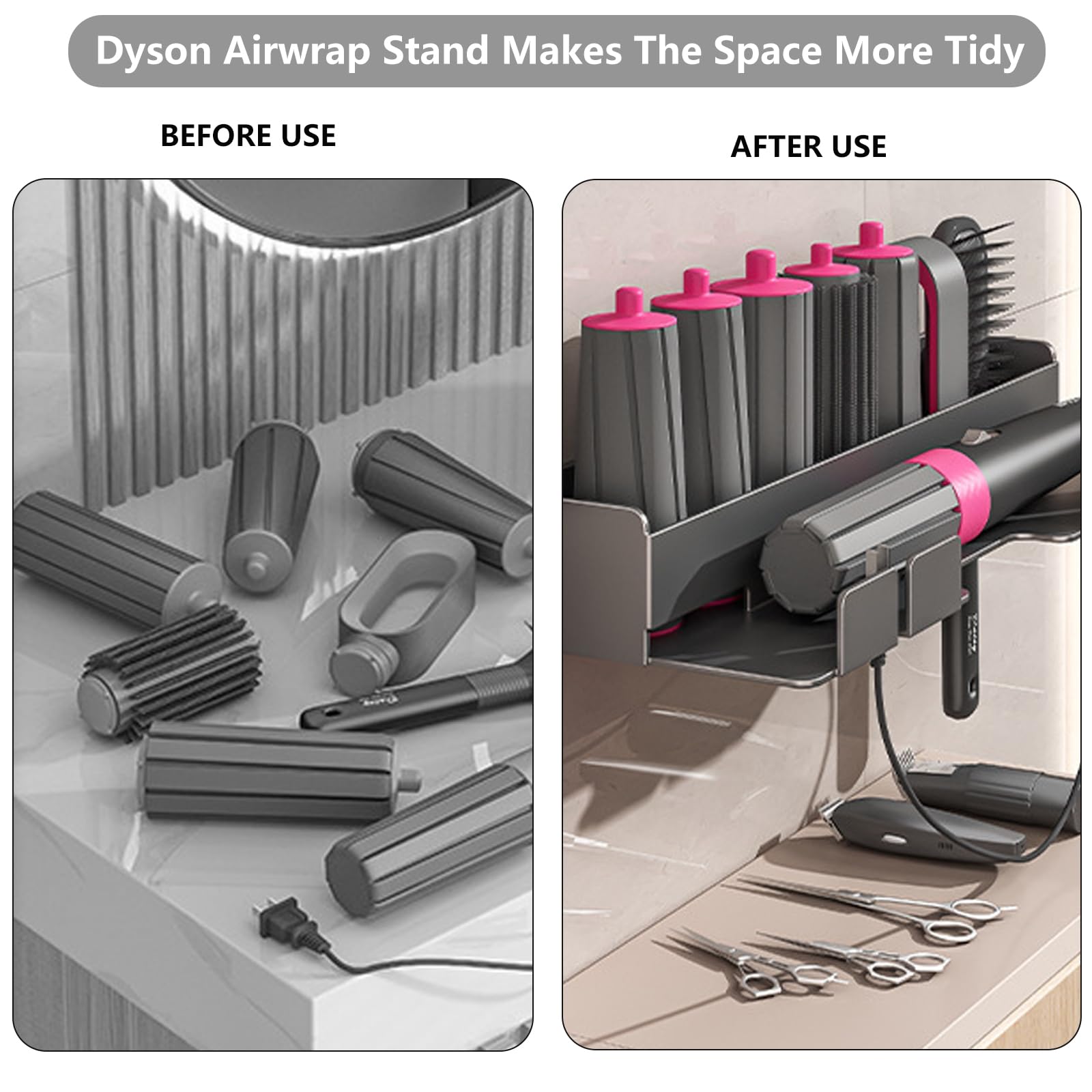 Petyoung Supporto per Asciugacapelli a Parete Senza Foratura, Supporto per Asciugacapelli in Acciaio Inox Nero, Supporto per Piastre per Capelli per Organizzatore Casa e Bagno