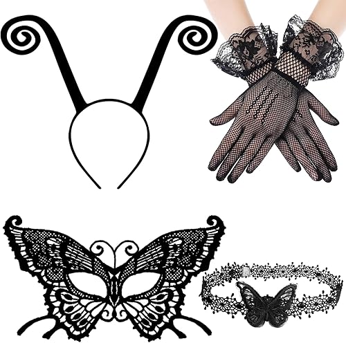Diadema de antena de mariposa, máscara de encaje de mariposa para fiesta de Halloween, disfraz de Pascua, accesorio de disfraz de hada, chal de
