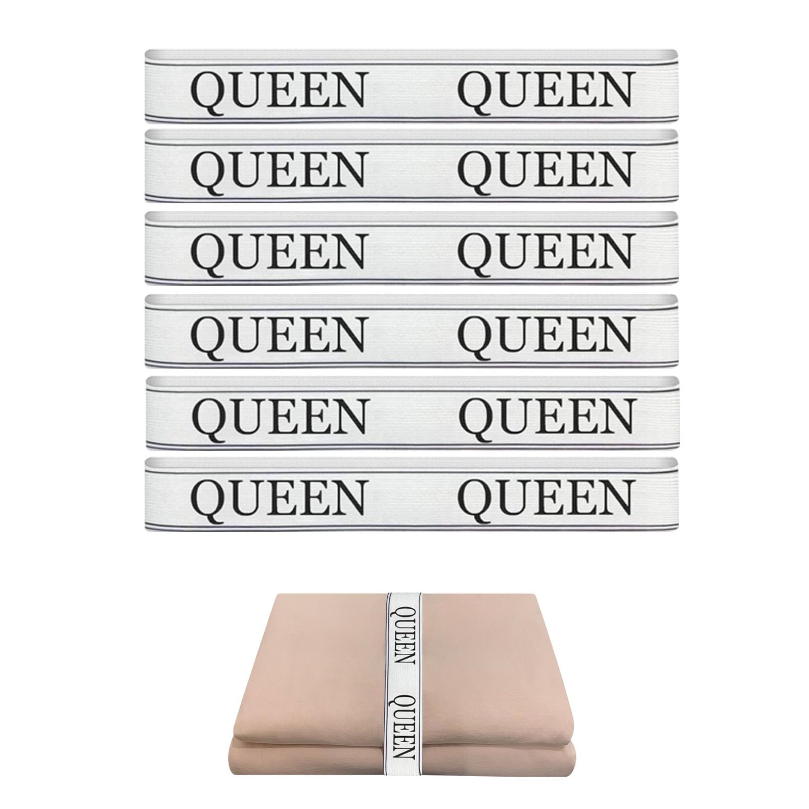 LEAYATST Bed Sheet Organizer Bands 6 Pieces, Bed Sheet Storage Organizer for Linen Closet, Elastic Sheet Keepers Labels Bedding Straps Sheet Bands for Organizing (Queen)