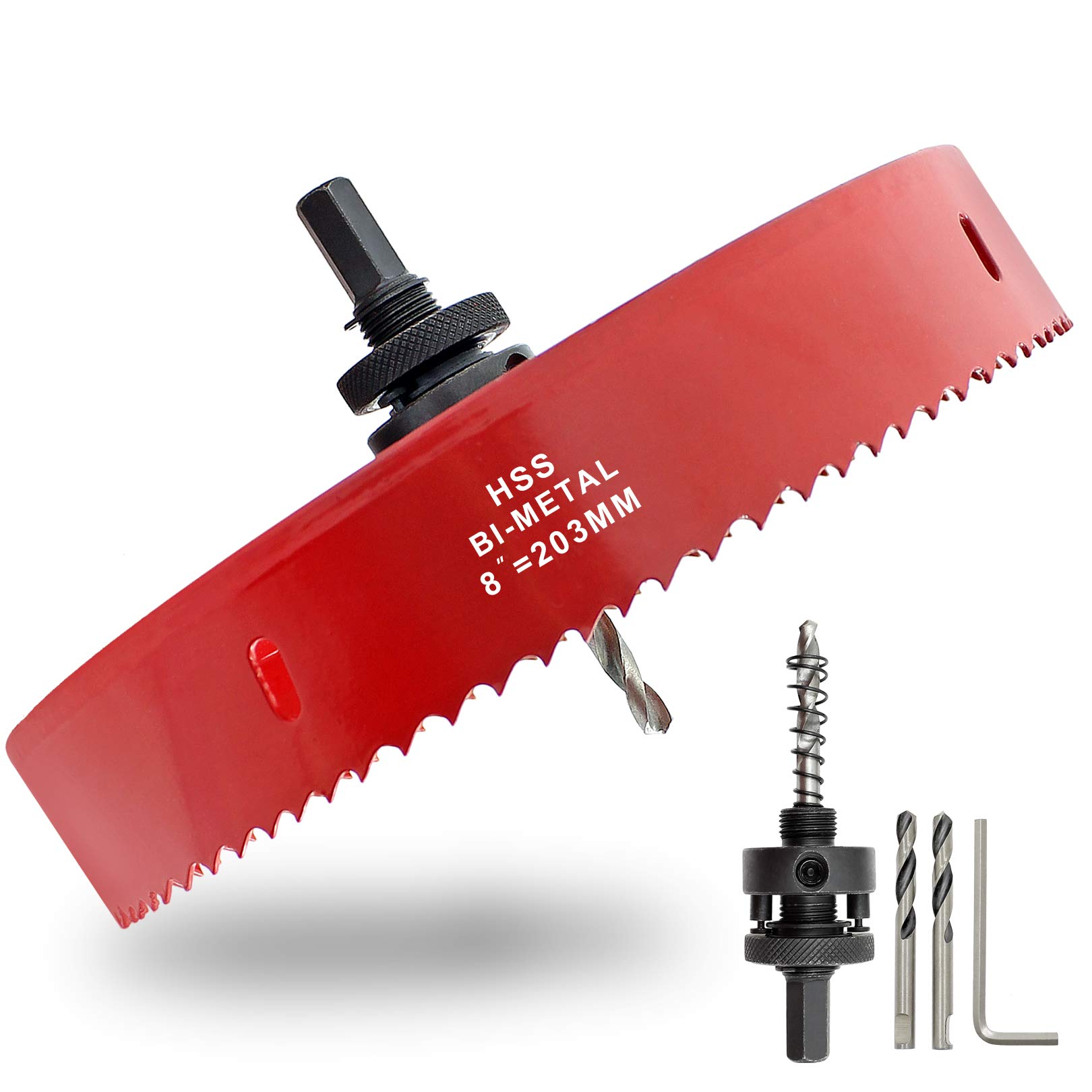 Hordion 203mm/8 inch Hole Saw Bi-Metal Saw Drilling Tool with Twist Drill Bit and L Hex Wrench for Cornhole Boards Wood Plasterboard Plywood Plastic,