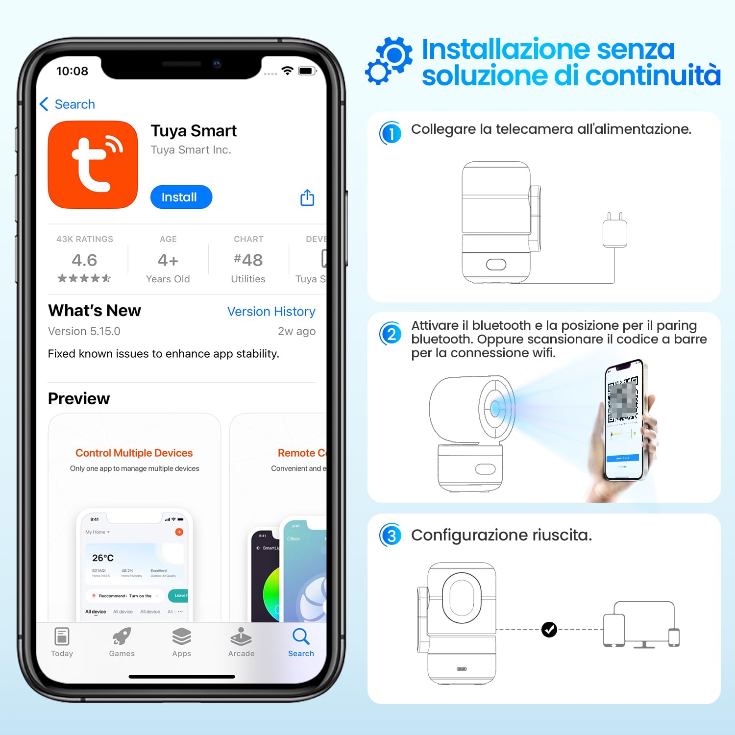 VEEZOOM 4MP Telecamera WiFi Interne, 2K Videocamera Sorveglianza Interno WiFi per Baby/Cani/Indoor con Pan 360° /Tilt 180°, Visione Notturna, Rilevamento Umano, Tracciamento Automatico, One-Touch Call