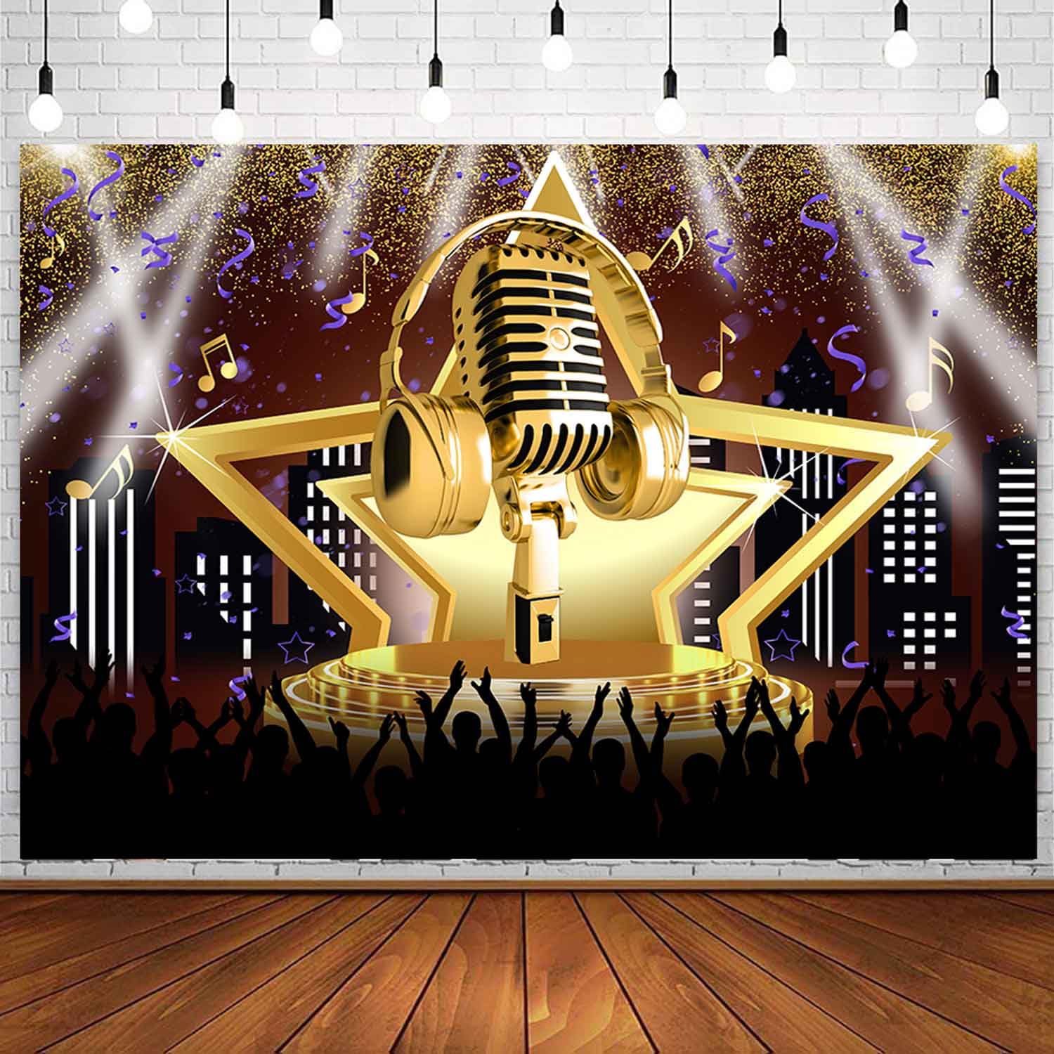 sensfunKaraoke Party Backdrop Star Stage Night Show Photography Background Microphone Karaoke Birthday Decorations Banner Music Party Backdrops Adults Kids Photo Booth Props 7x5ft