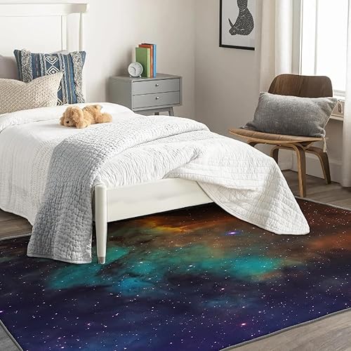 Miniatura 4 de ZDABAOEC Alfombra de galaxia para niños, alfombra de 6 x 8 pies, alfombra de área de nebulosa espacial del universo para decoración de dormitorio y