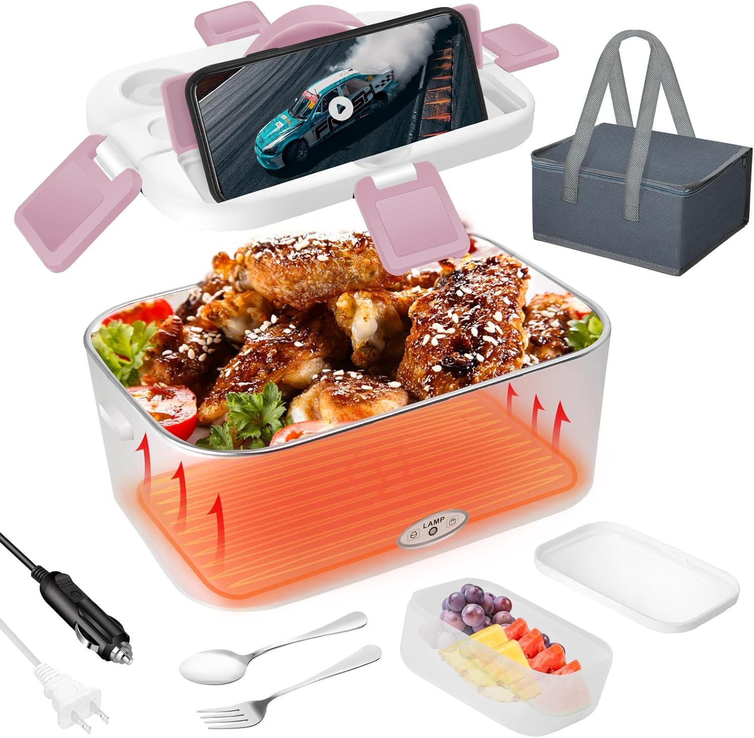 Electric Lunch Box 80W Food Heater 110V/12V24V, 1.8L