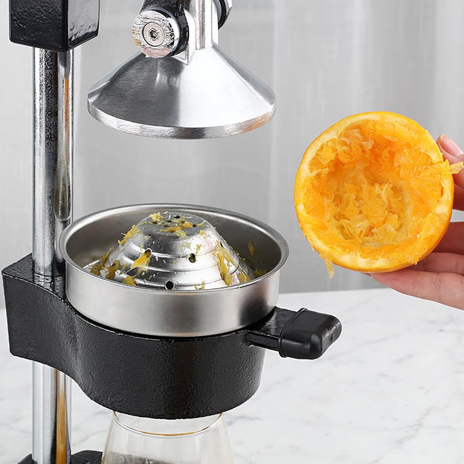 Manuelle Zitruspresse – robuste 110 mm Edelstahl-Fruchtpresse mit 20 mm Auslass, Hebel-Orangen- und Zitronenpresse, abnehmbarer Trichter für den privaten und gewerblichen Gebrauch