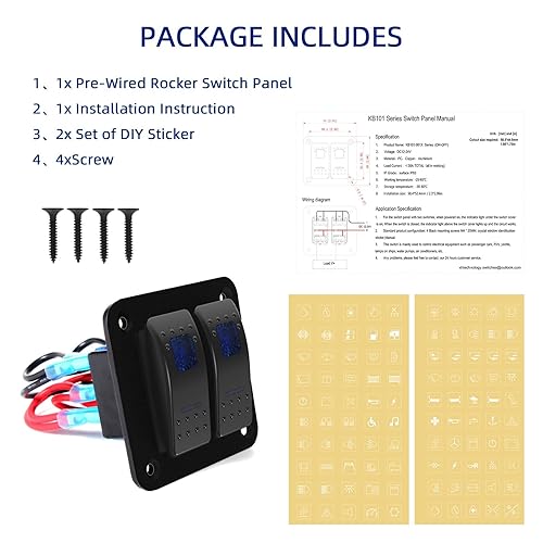 Miniatura 8 de Panel de interruptor de palanca de aluminio impermeable de 2 cuadras, panel de interruptor basculante de 12 V24 V, interruptor de encendido y