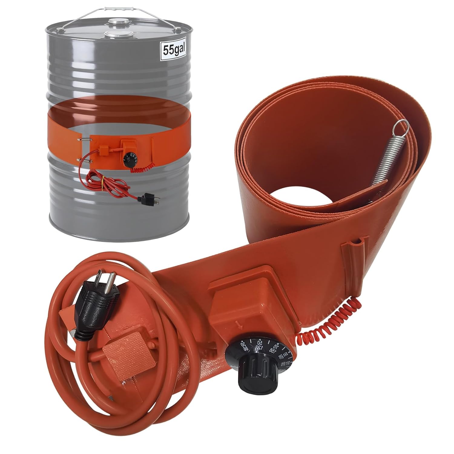 55 Gallon Drum Heater, 120V 1200W Insulated Band, Fits Steel Barrel, Temp Control 86℉-302℉, Works with Oil Lube Water Honey (5 in x 68.5 in)