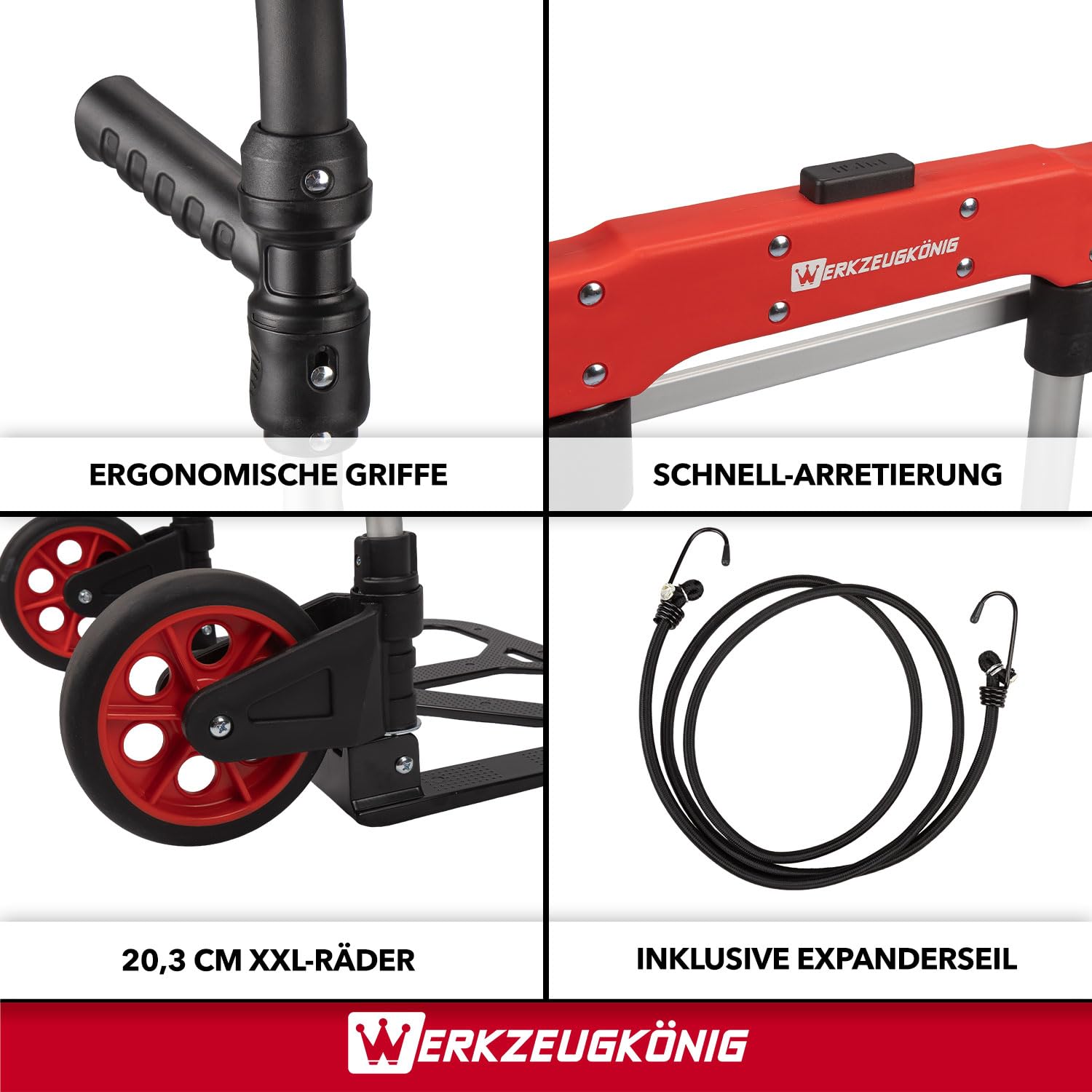 Profi-Sackkarre klappbar - Heavy Duty bis 200kg aus Aluminium | Robuste Transportkarre für schwere Lasten mit 8-Zoll XXL-Rädern, innovativem Drehgriff-System und inklusive Expanderseil
