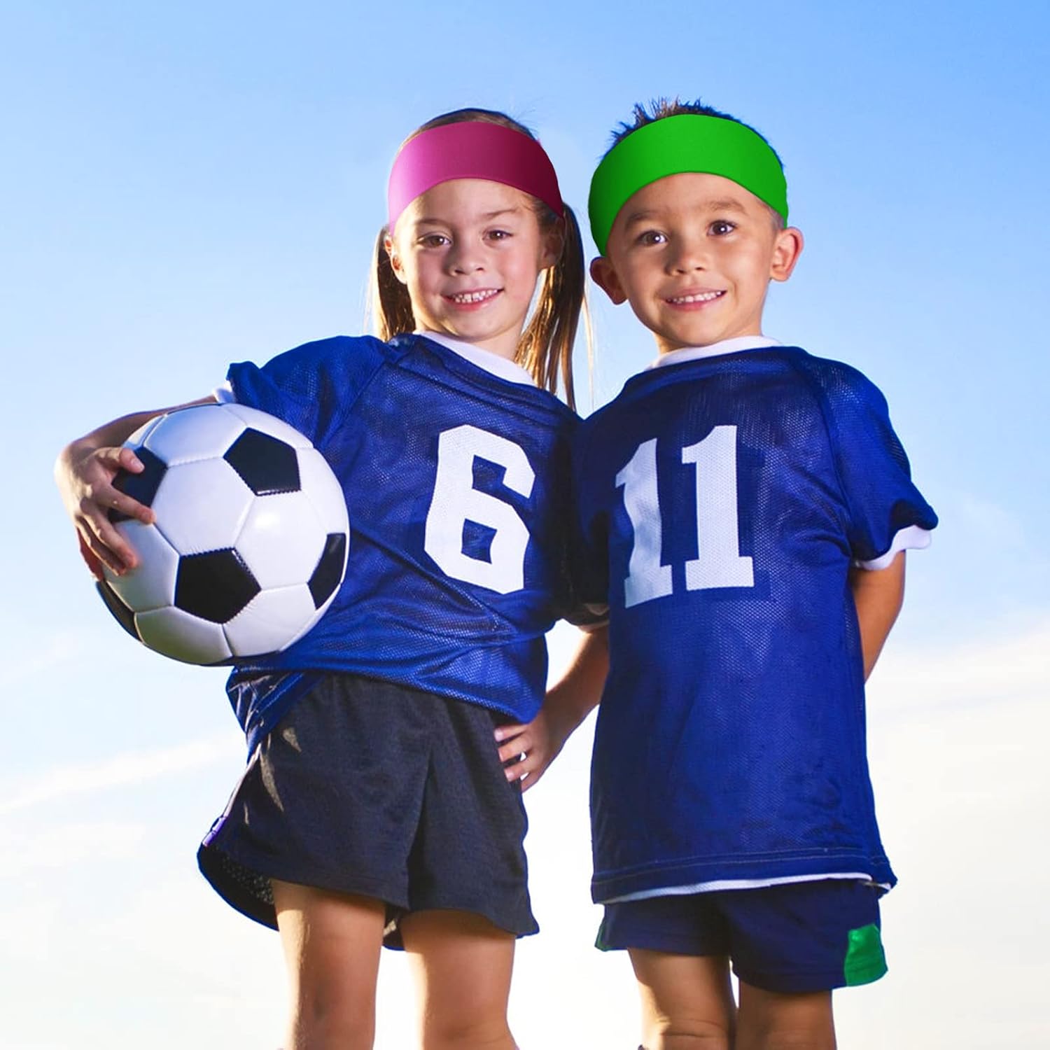 Zhanmai 12 Pieces Boys Headbands 16 Inch Kids Sweatbands, Soft Athletic Sports Head Sweatband Headbands Wicking Elastic Hairband for Girls and Boys