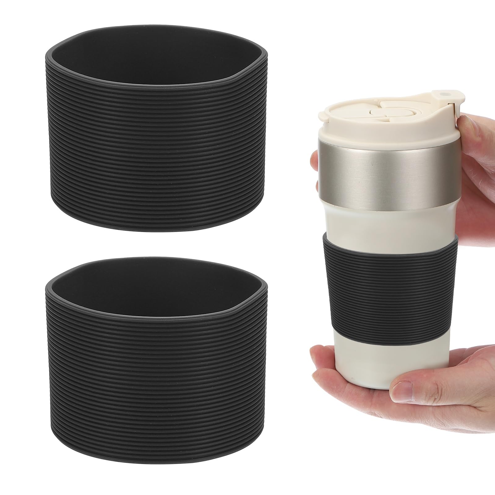 sourcing map 2Pcs Silicone Water Bottle Boot, Silicone Cups Protector, Anti-Slip Protective Sleeve Bottom Accessory for Stainless Steel Water Bottles, Black