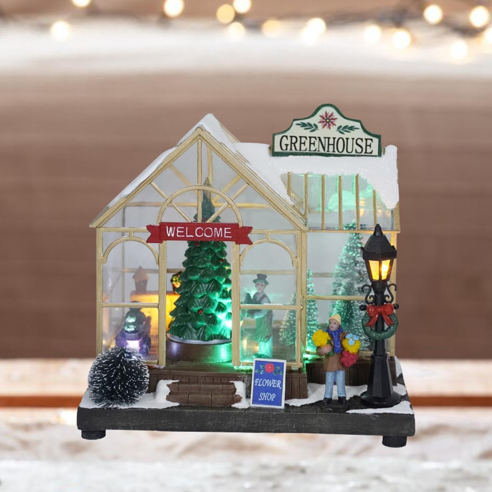 Casa Navideño, Decoración de Escena Navideña de Invernadero con LED, Figuras Navideñas de Escritorio Iluminadas con LED para Festival de Ado