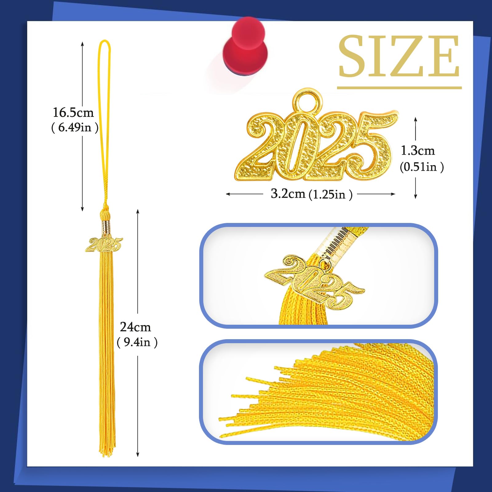 20Pcs Gold Graduation Tassels Academic Grad Cap Hat Tassel with 2025 Gold Charm for 2025 Graduation Ceremonies Accessories