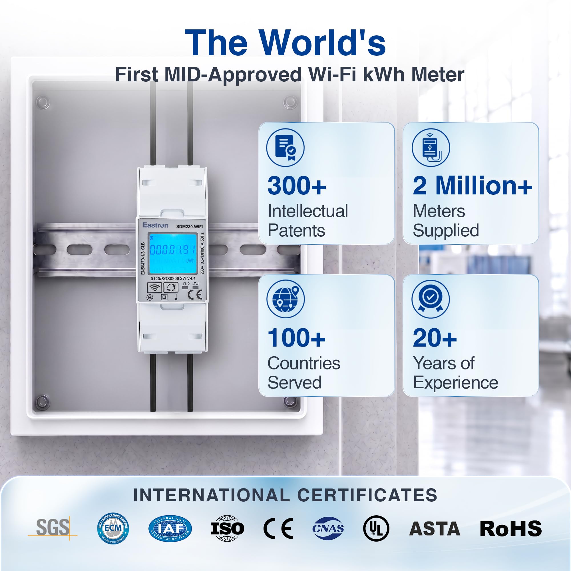 Eastron SDM230-WIFI-MID licznik energii – jednofazowy licznik prądu na szynie DIN 100 A – zdalny odczyt za pomocą aplikacji Tuya & Smart Life, bez opłat abonamentowych, certyfikat MID
