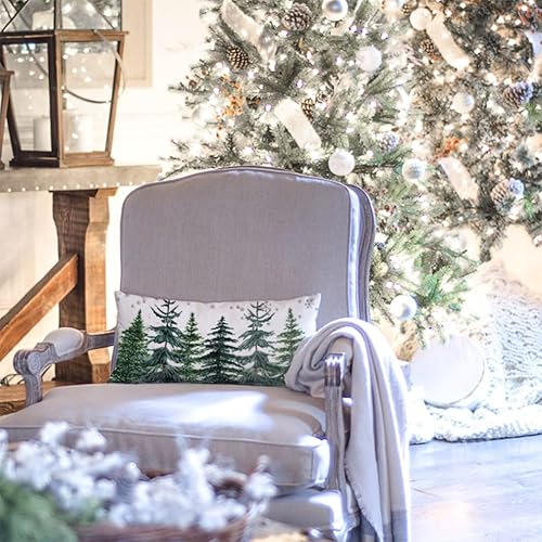 Miniatura 6 de PANDICORN Fundas de almohada de árbol de Navidad de granja de 12 x 20 pulgadas, decoración rústica de Navidad verde bosque, almohadas lumbares de