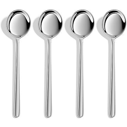 Soup Spoons,Forged 18/10 Stainless Steel Large Round Spoons Bouillion spoons,7.8 Inch,Set of 4,Heavy Duty and Dishwasher Safe