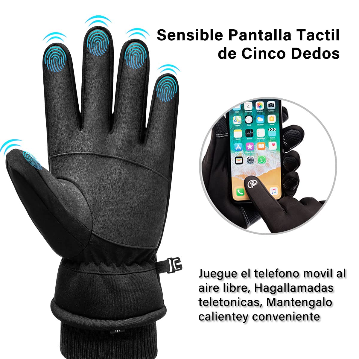 Guantes para Frio, EASYTAO Guantes Gruesos Nieve Impermeables a Prueba de Viento, Guantes de Pantalla Tactil de Invierno para Celular, Guantes Gym para Moto Ciclismo Correr