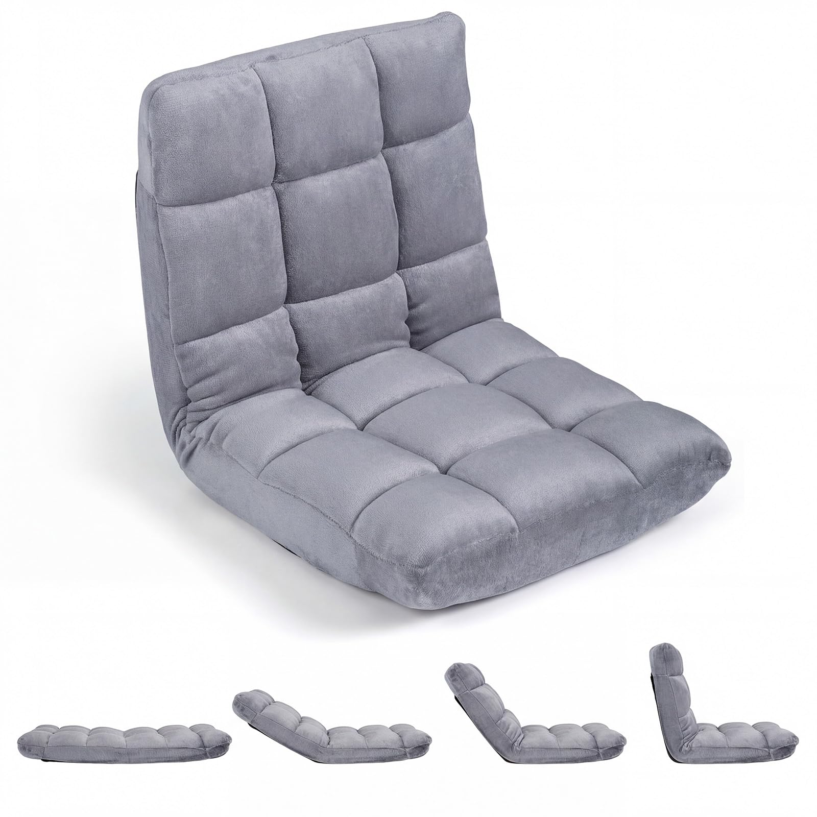 RELAX4LIFE Bodenstuhl Klappbar, Bodensessel mit Verstellbarer Rückenlehne & Liegefunktion, Relaxsessel faltbar, Bodensitz gepolstert, Meditationsstuhl, Floor Chair für Zuhause & Freizeit (Grau)