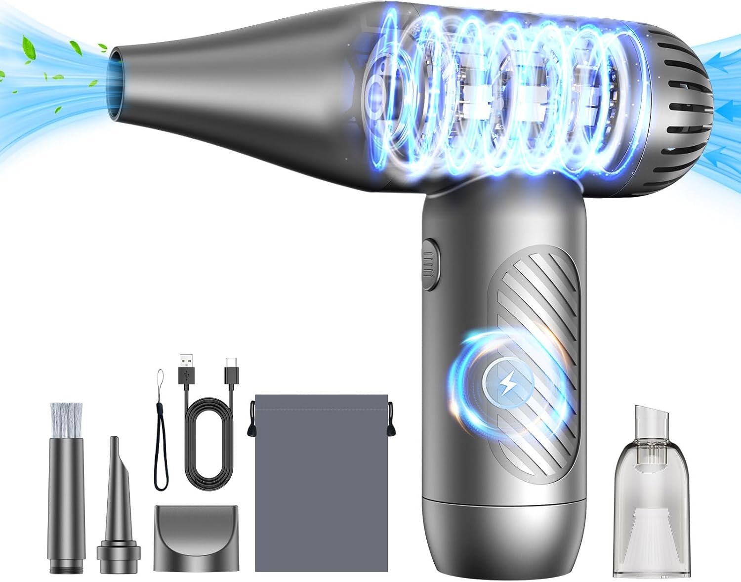 Electric Air Duster Kit, 3 Gears and Turbo Mode Dual Purpose Compressed Air Duster, Mini Vacuum Cleaner for Computer, Car, Keyboard and Home & Outdoor Dust Cleaning