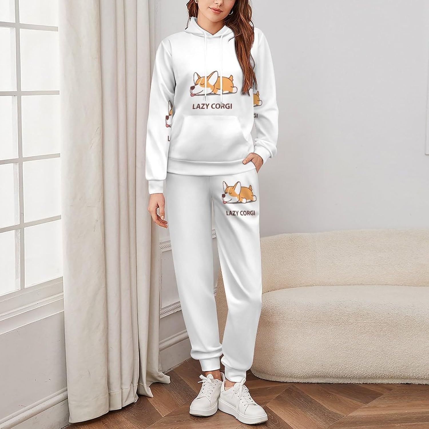かわいい コーギー いぬ スウェット パーカー 上下セット ジャージ メンズ レデイース トレーニングウェア スポーツウェア ランニ