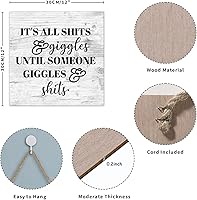 Vista 2 de Divertido letrero de paleta de baño con texto en inglés "It's All Shits Giggles Until Someone Giggles Shits Shits Old Fashioned Wood Wall Hanging