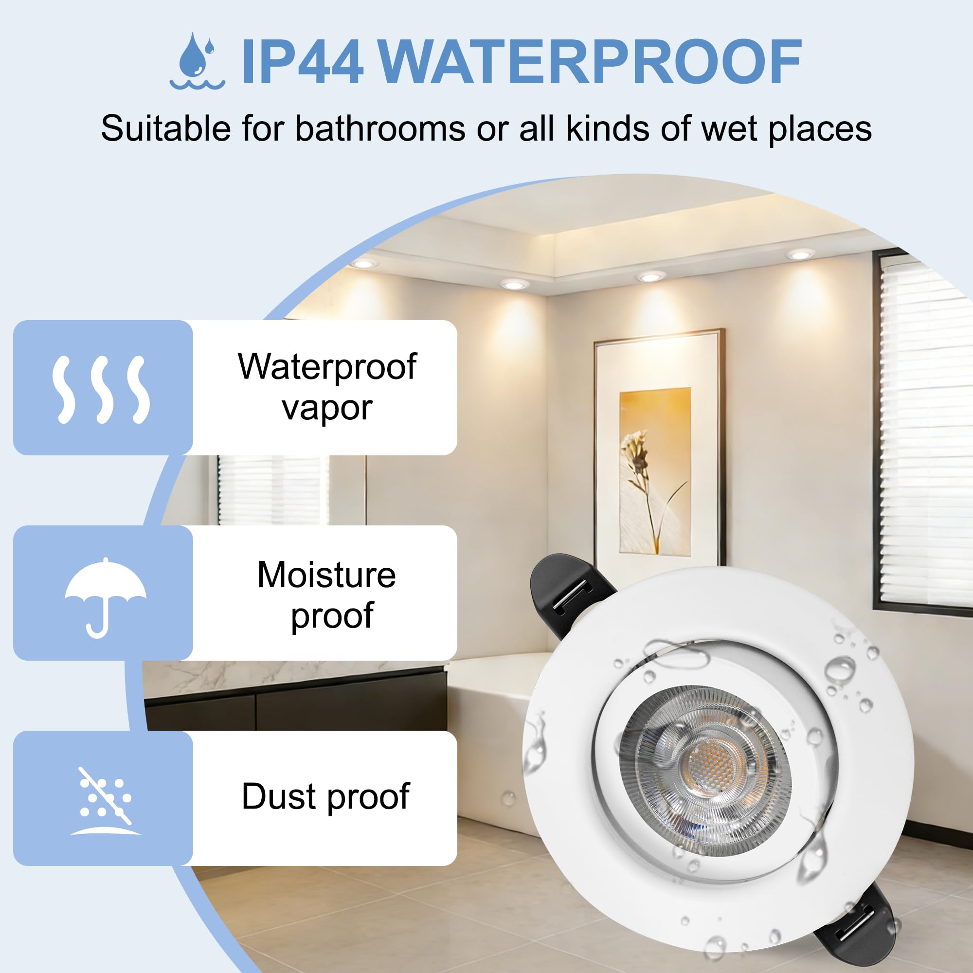 Downlight LED Techo Empotrable Regulable 230V, 5.5W 600LM IP44 Ojos de Buey Ultrafino 68mm, 45° Rotable Focos LED Interior Techo Blanco Calido 2700K Foco Empotrable para Baños, Blanco 6 Pack