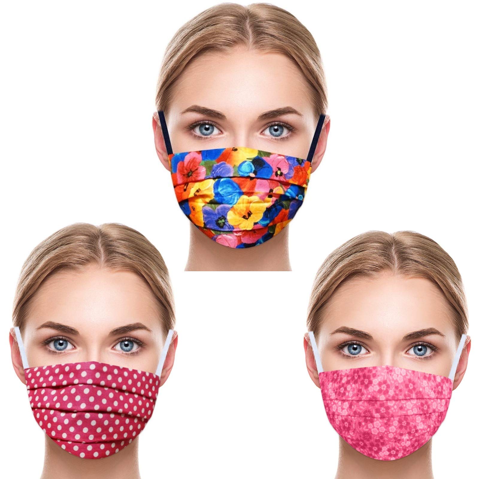 Vertex Face Mask Cotton Reusable - Breathable Comfort, Fully Machine Washable, Floral Face Masks for Home Office Work and the Outdoors - Cute Fashion Face Cover For Men and Women Pink Flower (Pink 3 Pack) cage