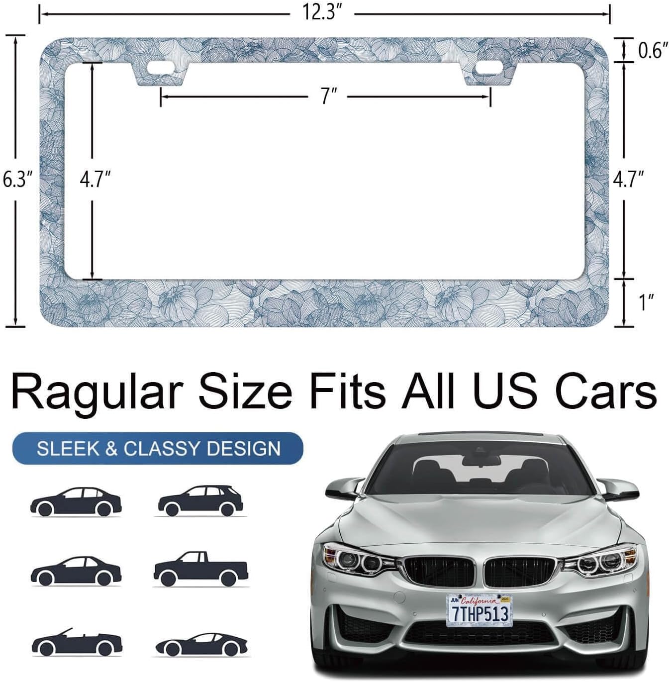 Cute License Plate Frames Hand Drawn Dahlia Flowers License Plate Frame with Screws Funny License Plate Cover Holder 6.3 X 12.3 inch for Car Decoration for Women Men LICEPLAME image 2