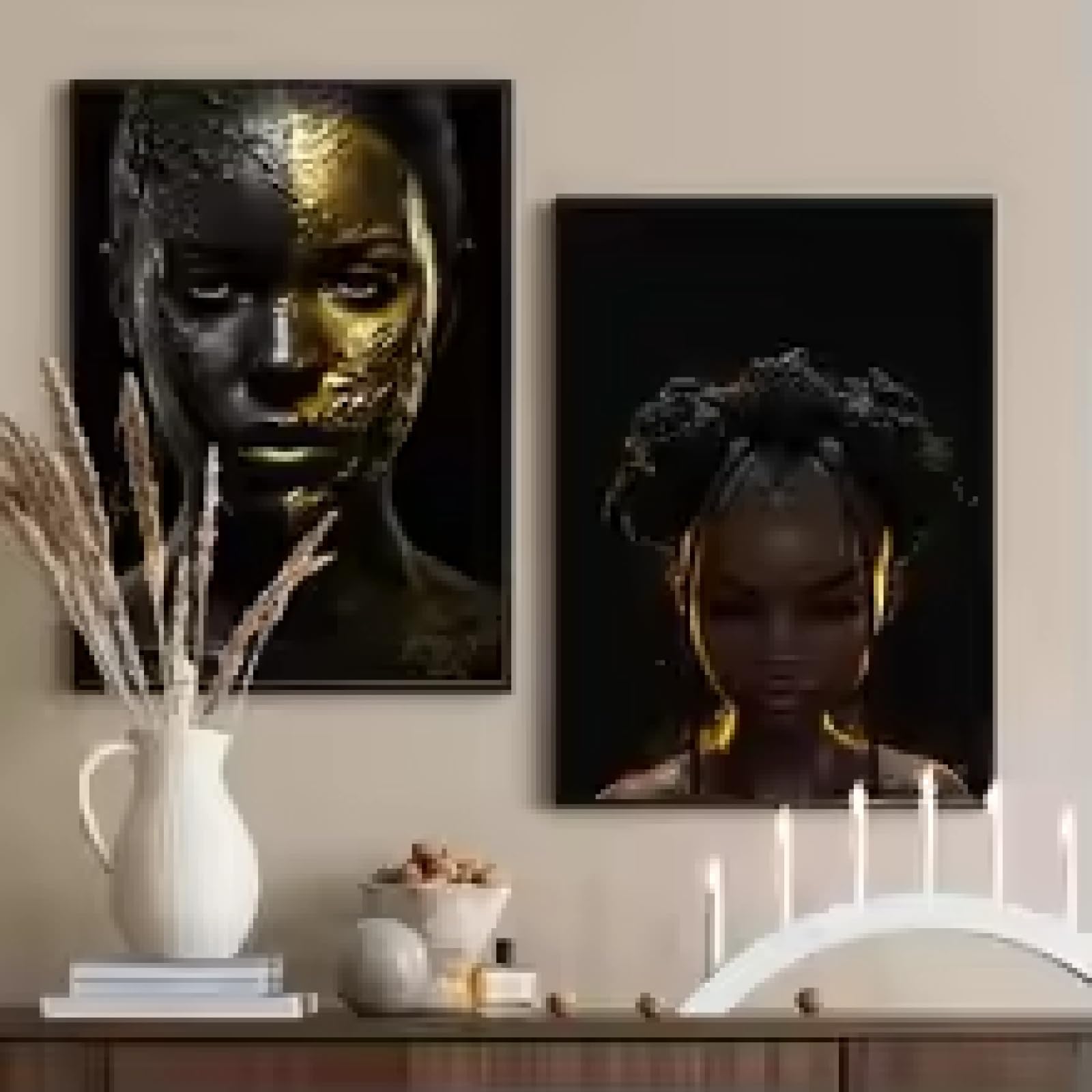 Décoration murale salon moderne portrait femme africaine toile 20x35 - 8