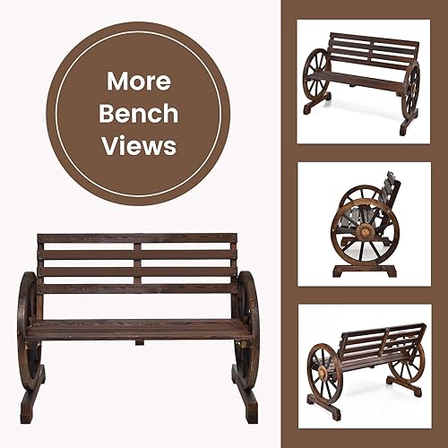 Miniatura 8 de Giantex Banco para exteriores con asiento de listones, respaldo, reposabrazos para patio trasero, estilo retro rústico para 2 personas, banco de