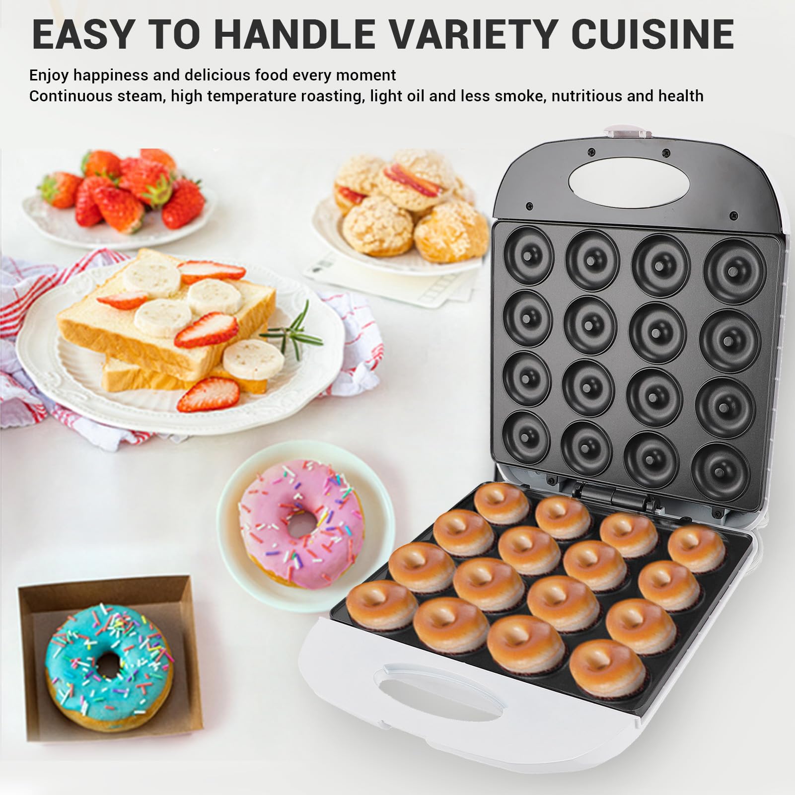 Mini Máquina de Fabricantes de Donas para el Hogar, Mini Fabricante de Donas con Superficies sin Palo Hornee 16 Mini Donas, 1400W Donut Machine para Desayuno, Bocadillos, (EU
