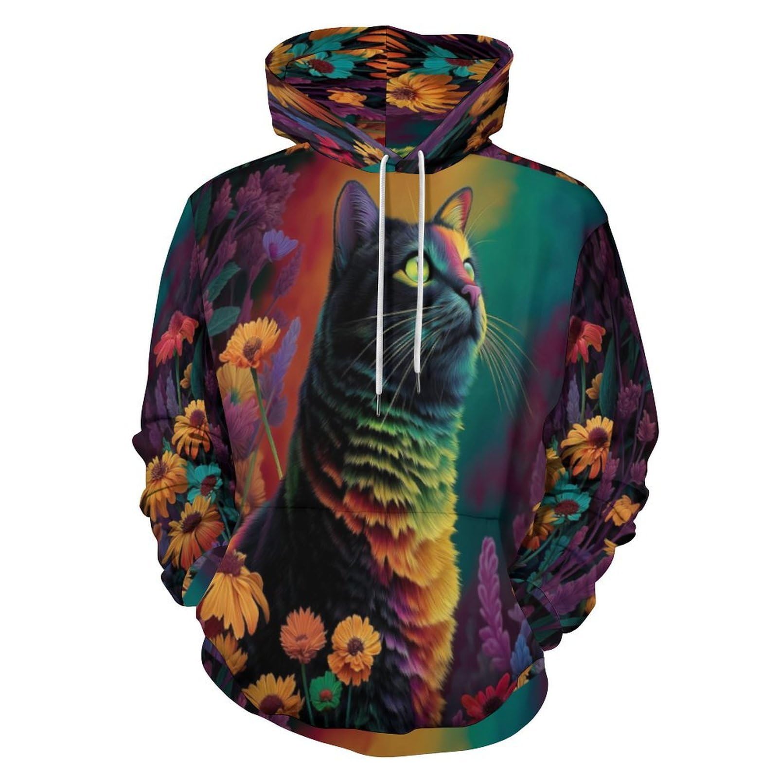 Sweat à capuche 3D Chat Rêveur pull Harajuku turquoise col rond automne unisexe pour un style urbain - 8